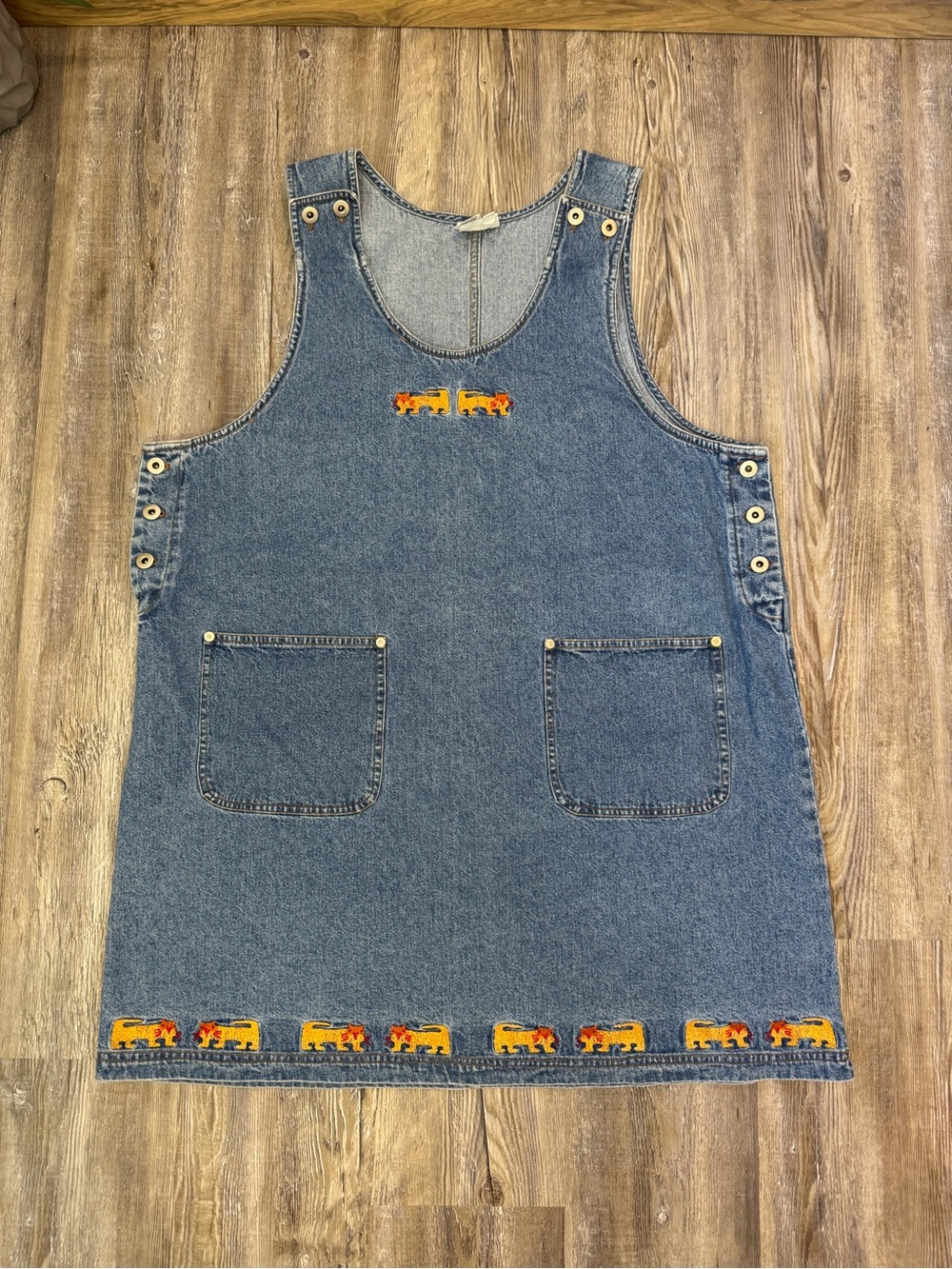 WWF Womens Rare Vintage Denim Overall Dress India Cat Embroidery Plus Size 1x